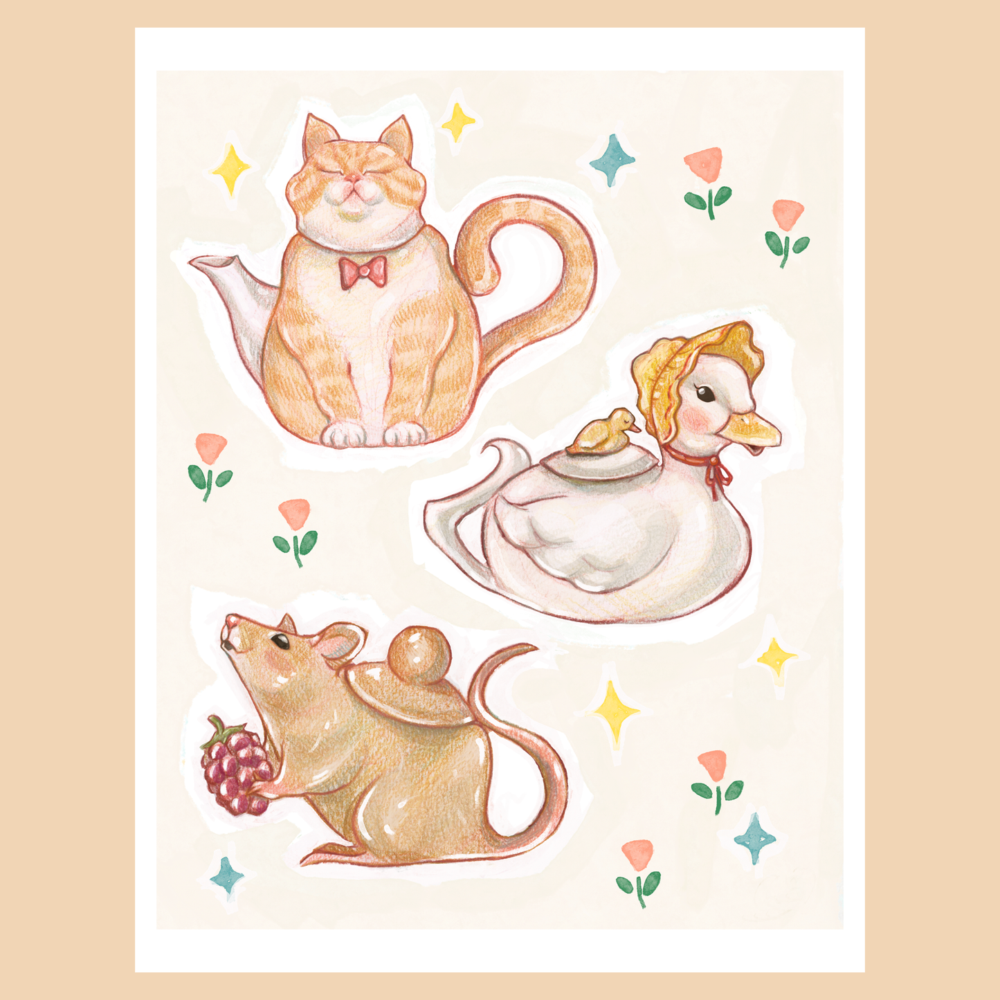 animal teakettles - print