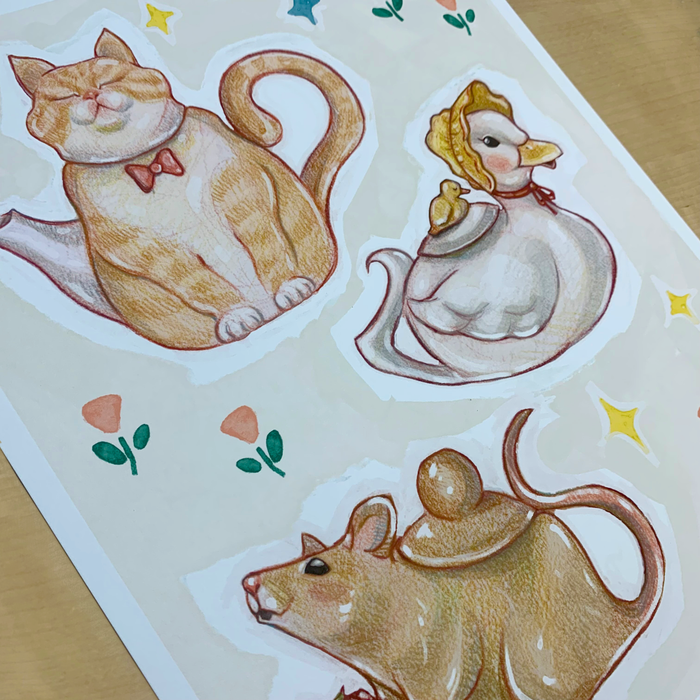 animal teakettles - print