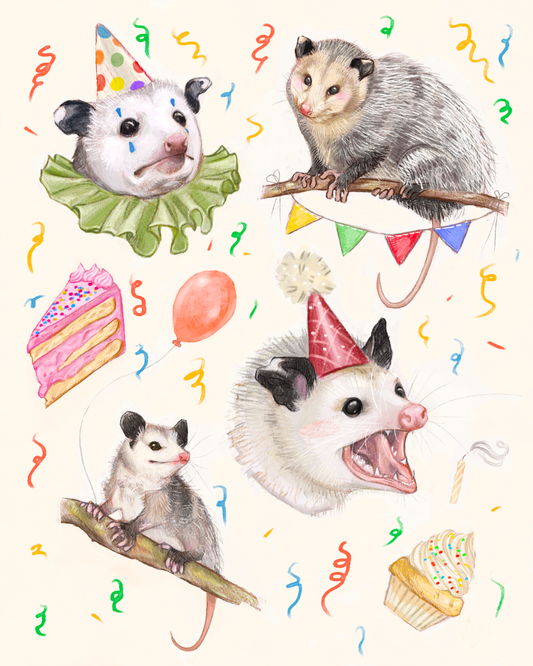 birthday opossums - print