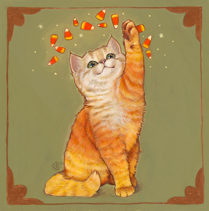 "Candy Corn Cat" original painting