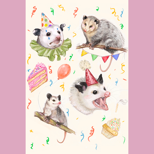 birthday opossums - mini print