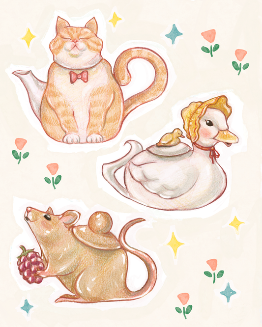 animal teakettles - print